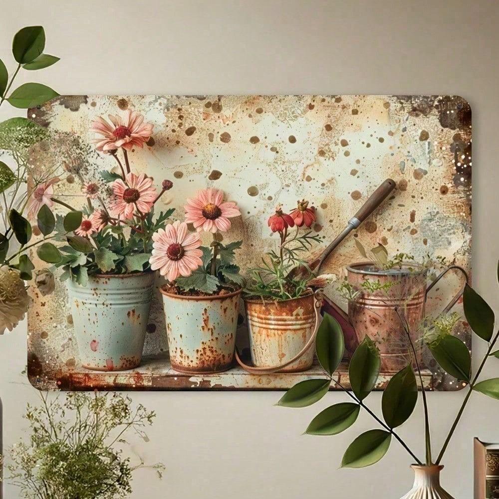 Retro Vintage Floral Metal Tin Sign 12x8 Waterproof Wall Art for Living Room Bedroom Bar Cafe Restaurant Indoor Outdoor