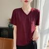 Short-sleeved T-shirt Women's Heavy Jacquard Loose Base Layer Blouse, Summer New Style V-neck Knitted Sweater
