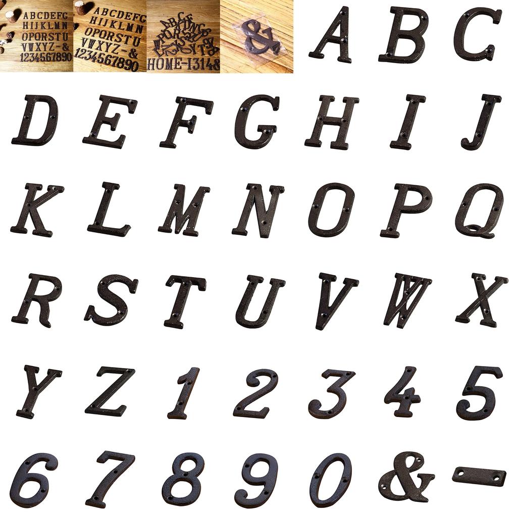 0 to 9, A to Z Metal Letters Numbers Cast Iron Decoration House Sign Doorplate DIY Cafe Wall House Door Address Alphabet Number
