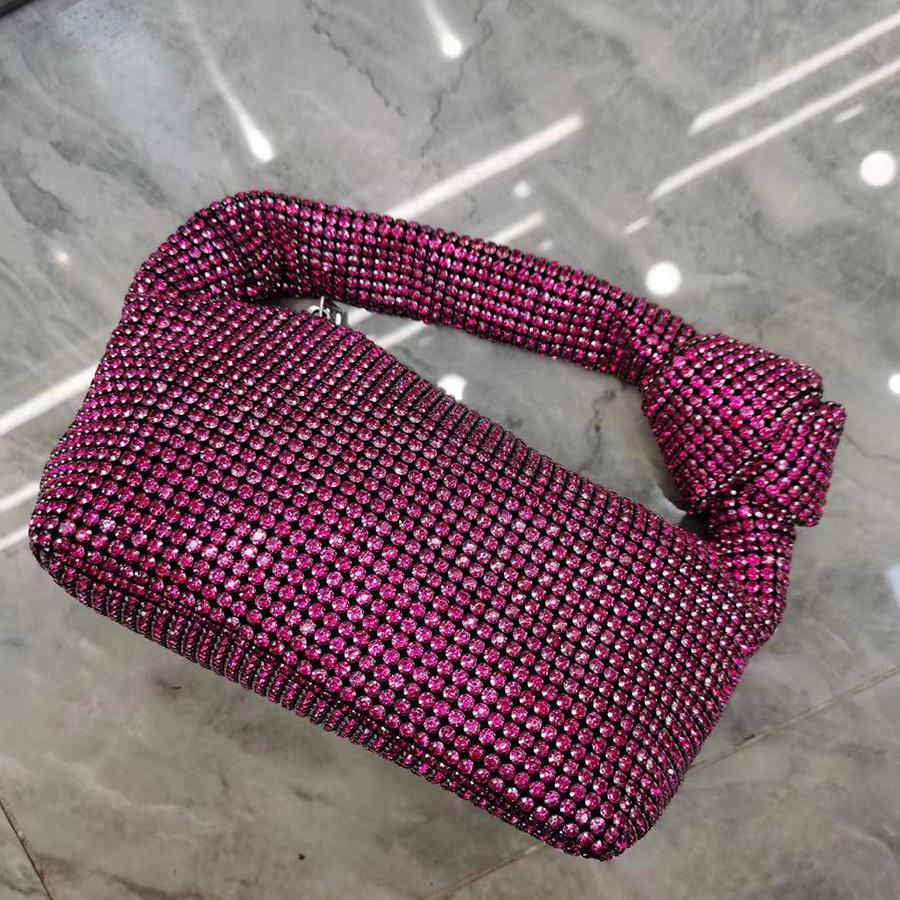 Plic de seară de lux cu diamante complete pentru femei, boutique, geantă cu stras cu frânghie legată