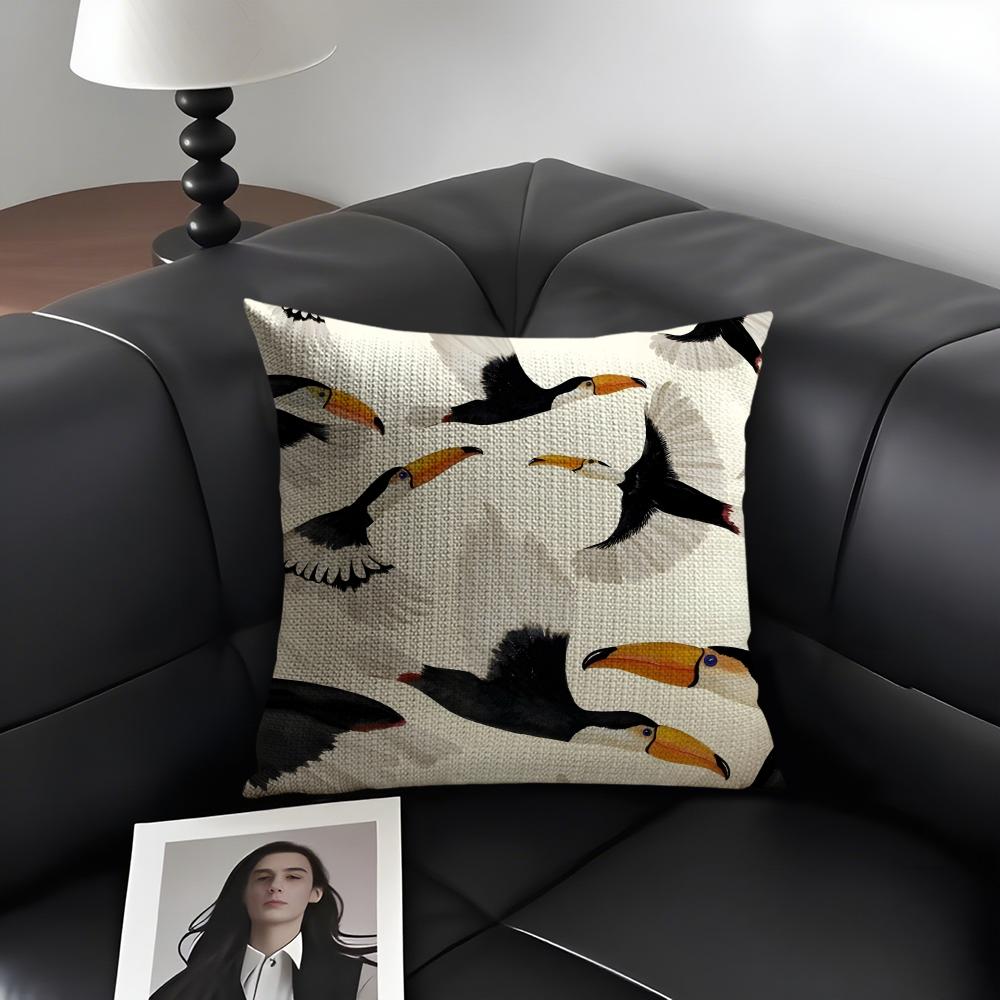 Toucan Fashion Cushion Cover Natural Linen Organic Fabric DoubleSided Printing Sofa Home Decor Gift Pillow Case