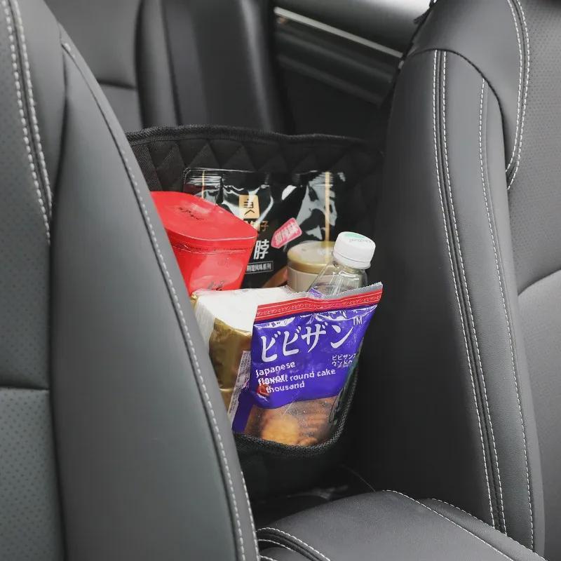 Leather Car Seat Storage Net - Keep Your Car Organized with Hanging Storage Bag.
