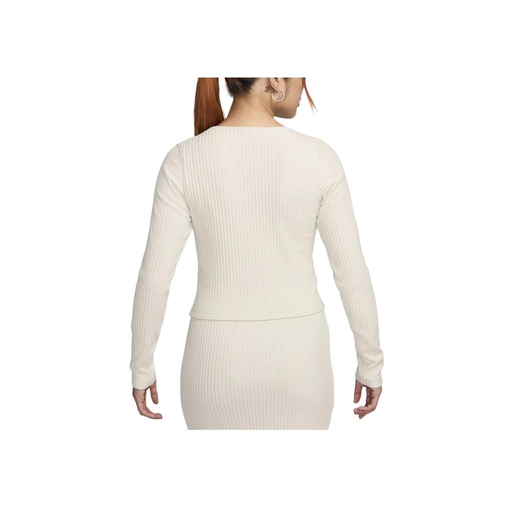 Nike Sportswear Chill Knit Solid Color Zip V-Neck Slim Ribbed Long Sleeve Sweater Women Tops Light-Brown FN3683-104