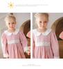 Frühling 2026 Mädchen Langarm Kleid mit Puppenkragen: Französisches Rattan, Florale Stickerei, Colorblocking, Reine Baumwolle, Süßer Prinzessinnen-Stil