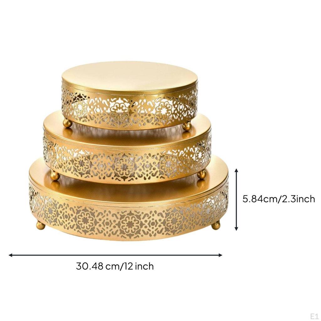 3 Pieces Gilded Dessert Stand Metal Round Decorative Ornate Cake Pedestal for Wedding,