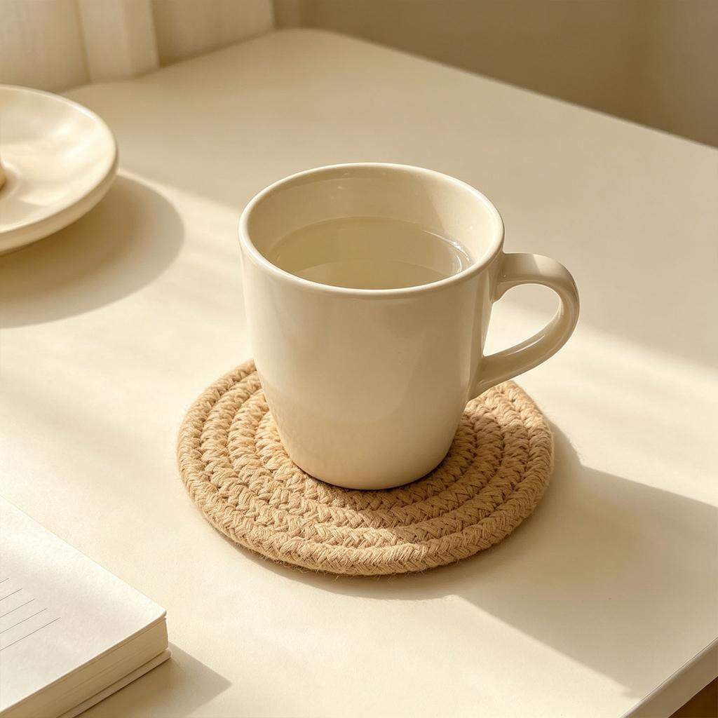 8-Pack Round Cotton Rope - 4.6 Inch Absorbent Placemats with Stand, Heat To 210°F, Desk