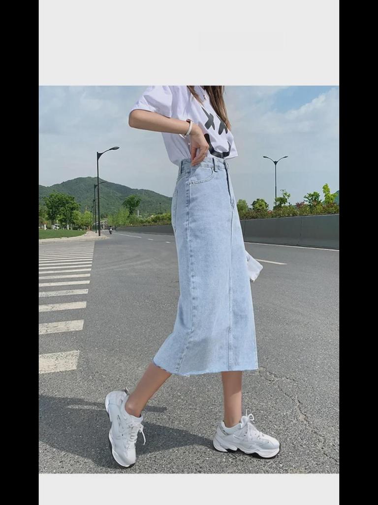 Black High Waist A-Line Denim Skirt with Side Slit - Trendy Summer Fashion for Women