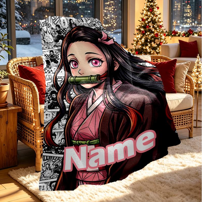 Custom Name Personalized Demon Slayer Print Blanket, Home Decor, Bedroom, Sofa, Camping, Couch, Gifts for Birthday Christmas
