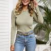 Women's Slim Fit Ribbed Knit Top Long Sleeve High Neck Ruffle Trim Stretchy Lightweight Pullover Sweater