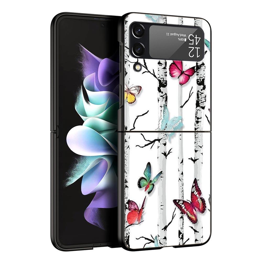 Butterfly Design Hard PC Phone Case For Samsung Galaxy Z Flip 7 6 5 4 Black Cover For Galaxy Z Flip 3 Foldable Fundas Shell Bags