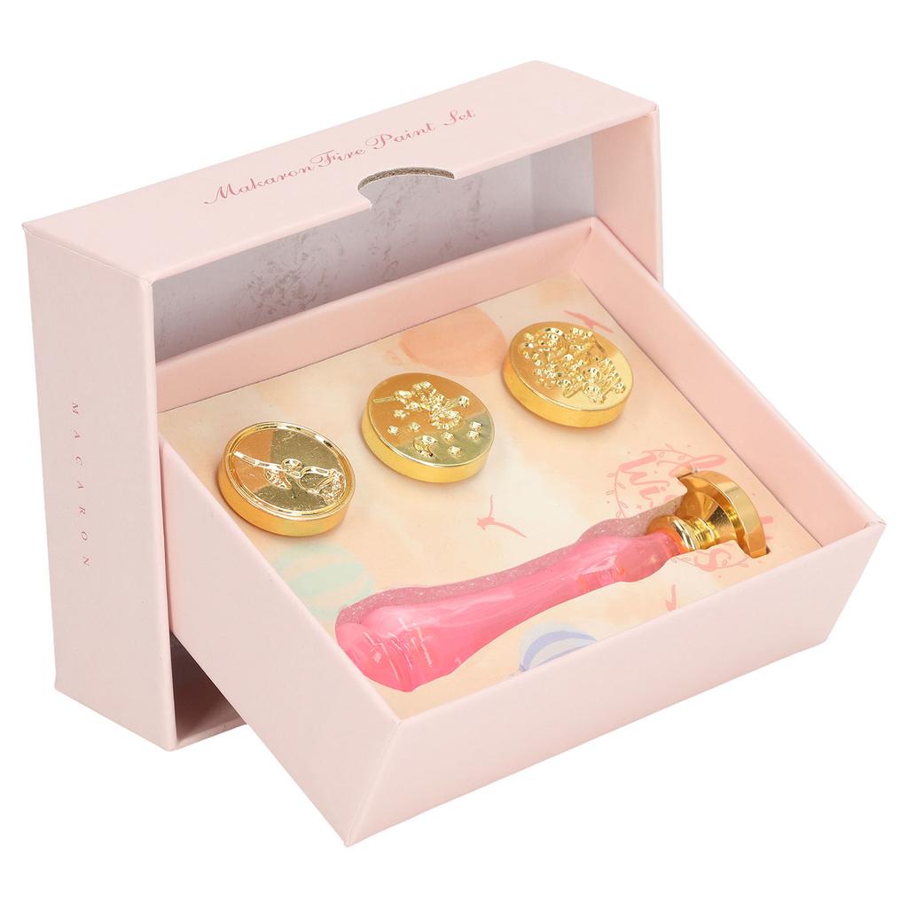 Wax Stamp Kit Delicate Pattern Detachable 4 Vintage Stamp Heads Wax Stamp Kit with Resin Handle for Invitation