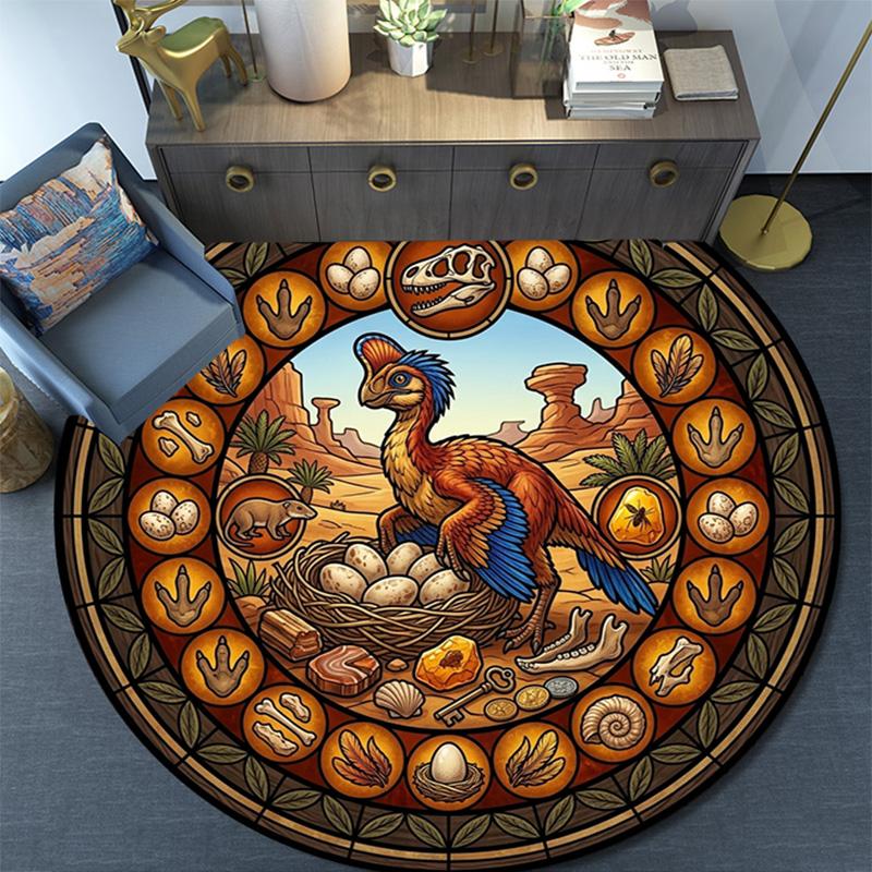 Prehistoric Glass Round Area Rug Under Office Chairs Bedroom Living Room Home Decor