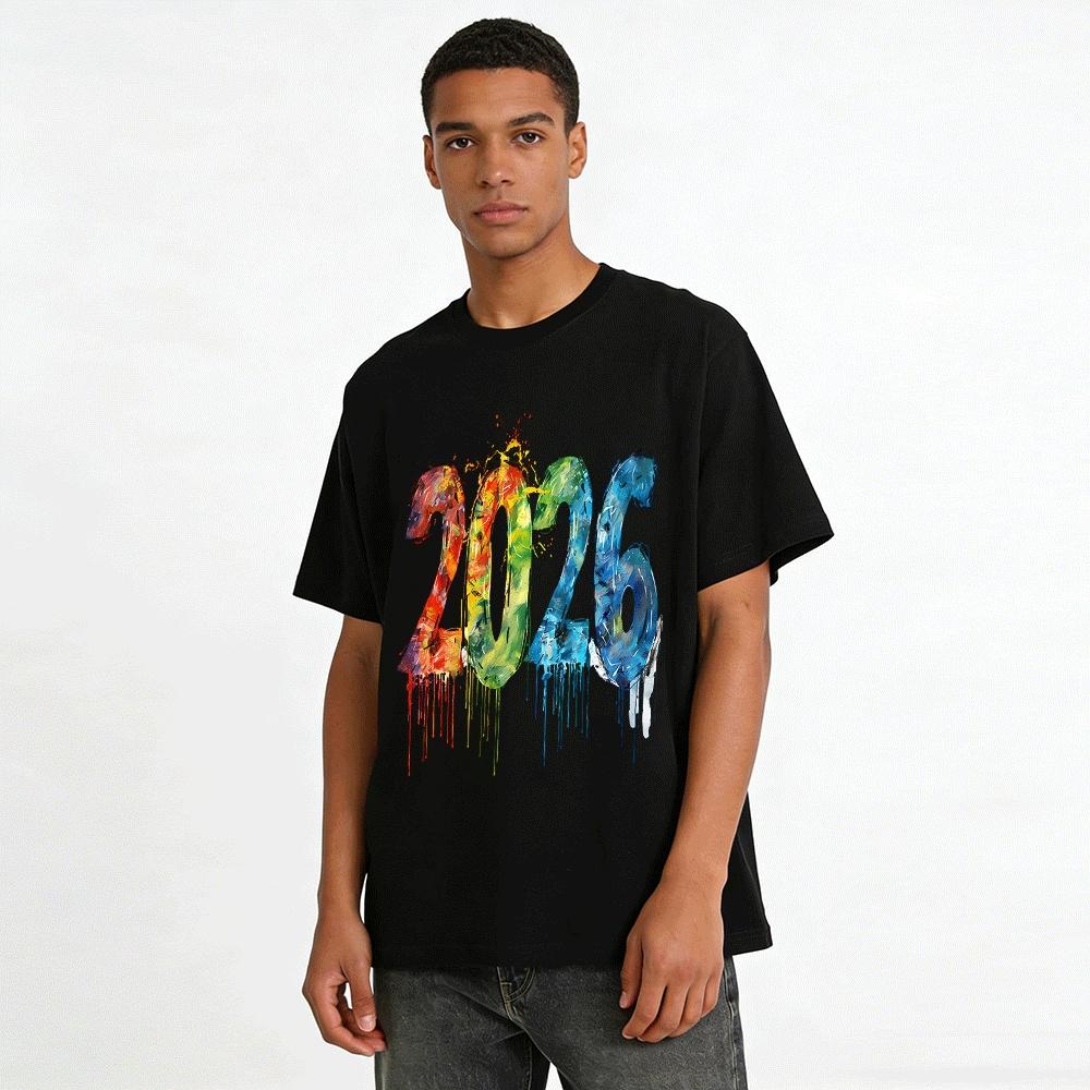 2026 Art Splash Digital Print Trendy Casual Short Sleeve T-Shirt Pure cotton T-shirt
