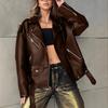 Damen Retro PU-Leder Motorradjacke - Herbst/Winter BF Stil