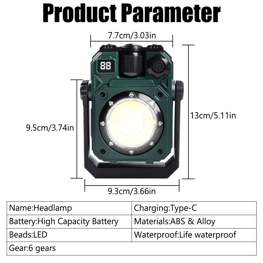 Mini LED Solar Working Light Multifunctional Rechargeable Portable COB Flashlight Outdoor Camping Torch Built-in 3600mAh Battery