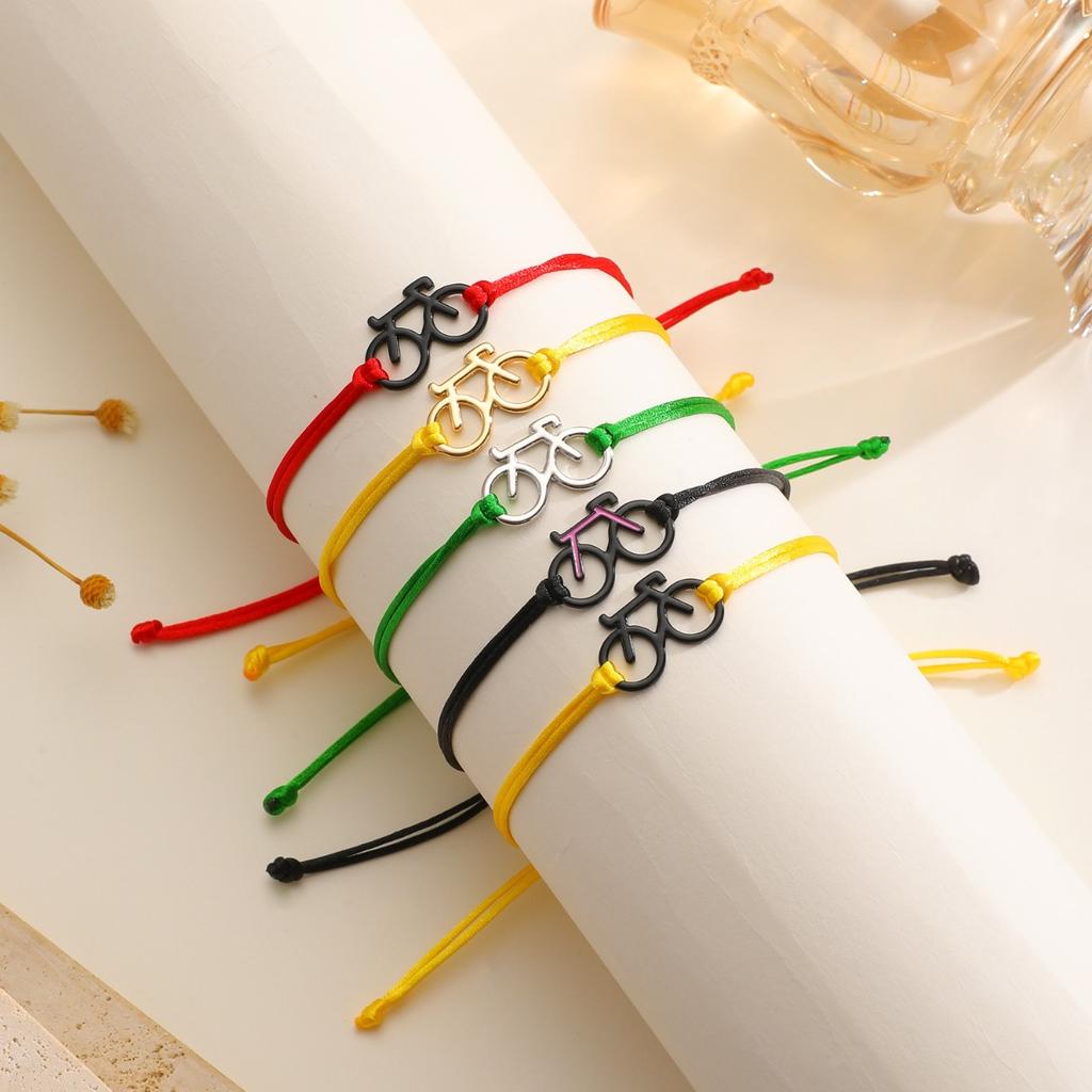 Yellow Braided Rope Adjustable Bracelet Hollow Bicycle Charm Minimalist Casual Thin Wrist Jewelry for Women Daily Wear