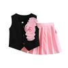 4-8Y Children's Clothing Girls Summer Set Floral Sleeveless Top + Pink Pleated Skirt Cute Skirt Set