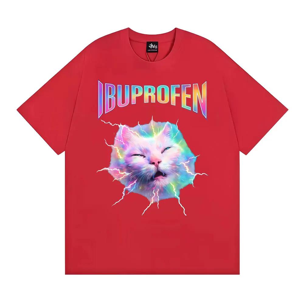 IBUPROFEN Funny Cat Meme Vintage Tee Shirt Unisex Women Hot Sale Harajuku Fashion Streetwear Tshirt Summer Loose Oversized T Shirt S