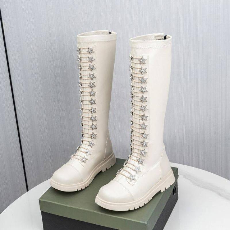 Autumn and Winter Girls' High Boots Solid Color Round Head Rear Zipper Medium Older Children's Princess Boots Comfortable Soft Sole Children's Mar