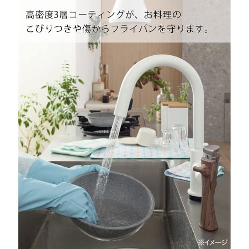 CAINZ Stone Marble Frying Pan, 22cm, Deep, Lightweight, with Removable Handle, Induction/Gas Compatible, Triple-Layer Fluoropolymer Coating, Non-Stick