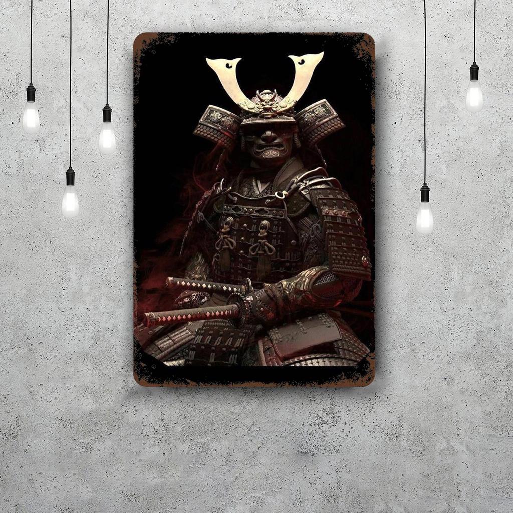 Samurai Warrior Vintage Metal Tin Signs Posters Decor Retro Metal Plaque Wall Art Decor for Garage Bar
