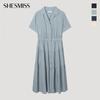 [She S miSS] Open Collar Shirring Long dreSS Swwopp22020