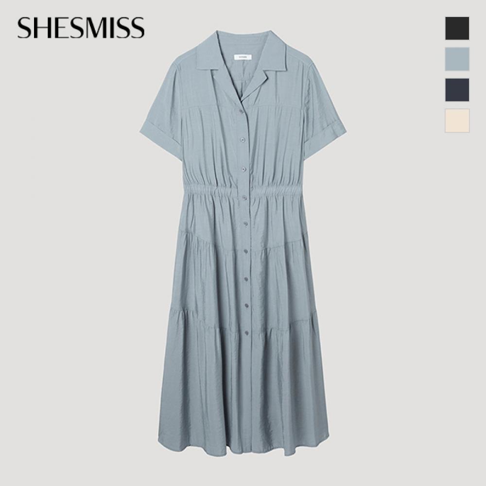 [She S miSS] Open Collar Shirring Long dreSS Swwopp22020