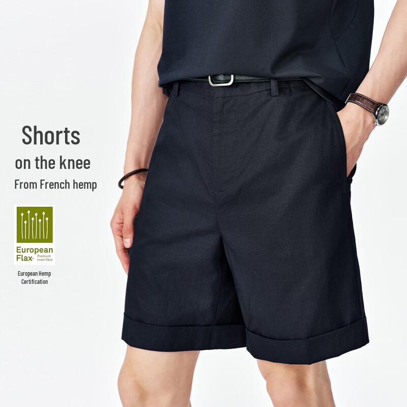 Men s Linen Blend Rolled-Hem Summer Shorts 31
