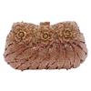 Rose Flower Diamond-Inlaid Stone Clutch: Elegant Metal Evening Bag for Women