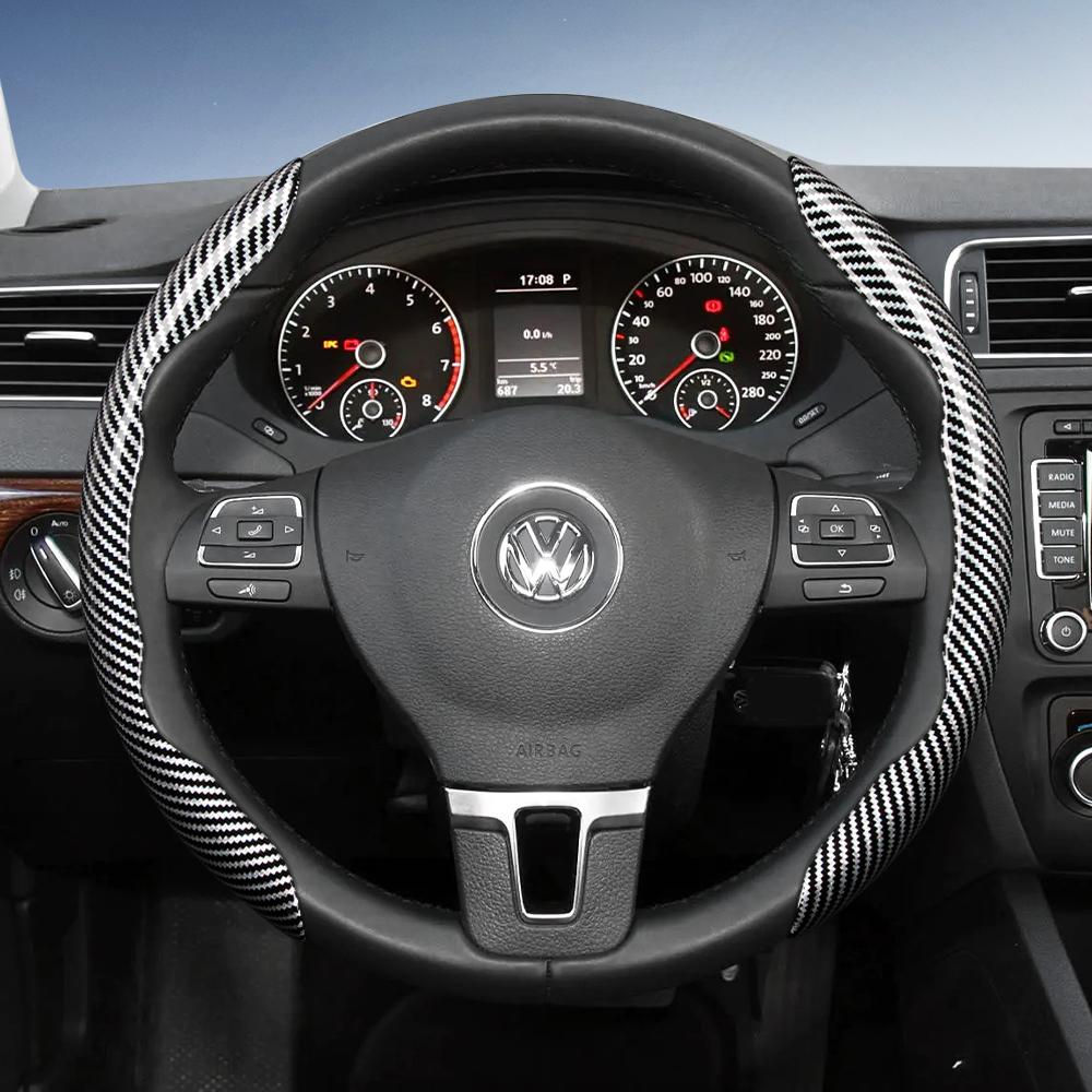 Suitable for Volkswagen Carbon Fiber Texture Steering Wheel Cover with Segmented Quick-Release Design, Durable, for Tiguan Golf T-Roc Polo Passat