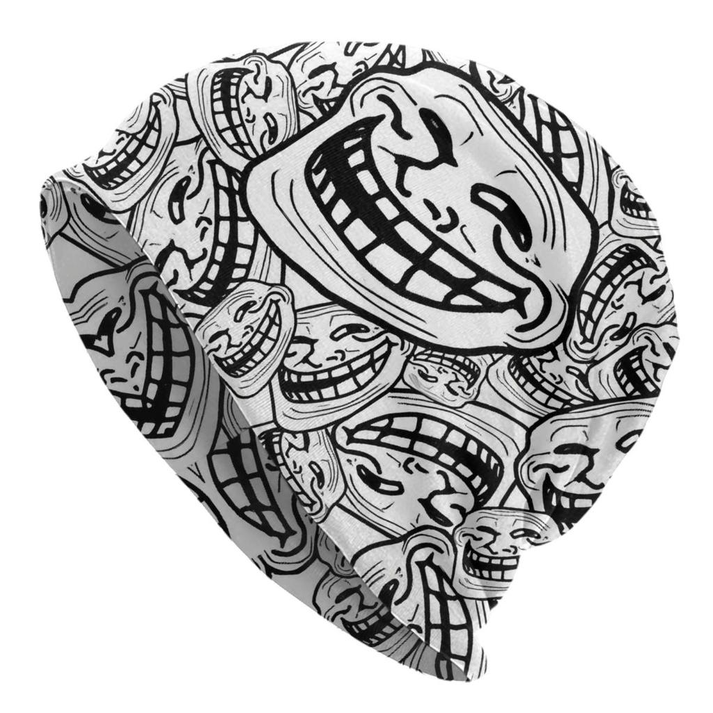 Troll Face Quest Video Meme Funny Anime Beanie Bonnet Knitted Hats Hip Hop Unisex Game Comic Warm Winter Skullies Beanies Caps
