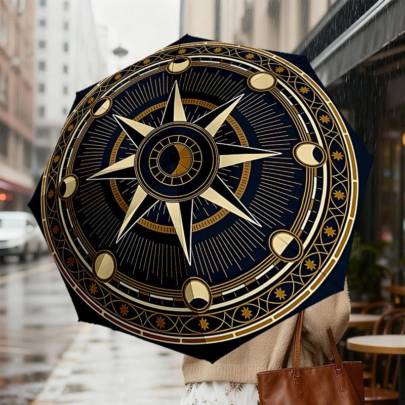 Compass Rose Design Umbrella: A Stylish and Functional Companion for Outdoor Adventures, Featuring Automatic Opening/Closing Mechanism, Lightweight