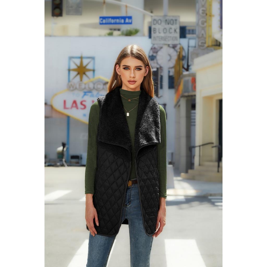 GMXIA Women's Autumn Fashion: Versatile Plush Patchwork Cardigan, Sleeveless Jacket, Vest for Women