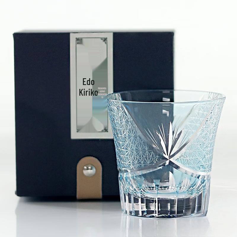 Japanese Edo Kiriko Hand-Carved Crystal Whisky Glass