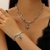 Silver Irregular Heart Grey Diamond Necklace & Bracelet Set for Women - Elegant High-End Choker Chain