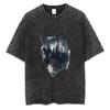Vintage Gewaschenes Katze Wald Silhouette Grafikdruck Übergroßes T-Shirt Lockeres Kurzarm Rundhals T-Shirt für Katzenliebhaber