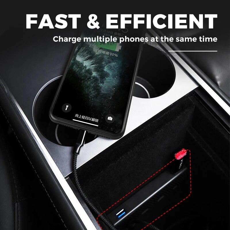 Futhope Glovebox Aarmrest USB Hub Ports for Tesla Model 3 Y -2022 Splitter Docking Station 6/4 In 1 Co-pilot USB Spiliter