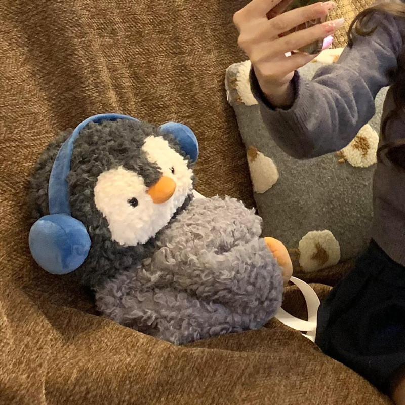 Adorable Little Penguin Plush Crossbody Bag With Open Front Children Pocket