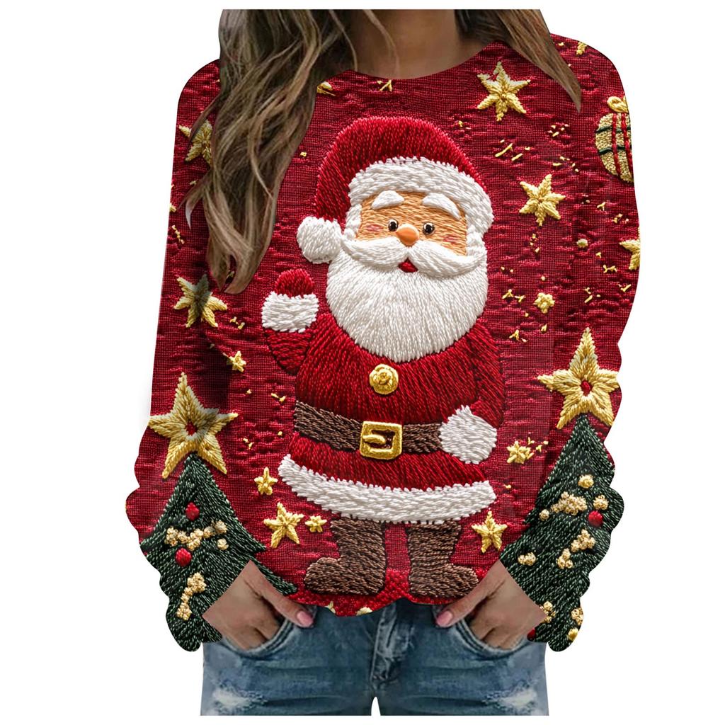Women's Christmas Santa Claus Print Sweatshirt Casual Long Sleeve Crew Neck Sweatshirt  Autumn Winter Xmas Clothing