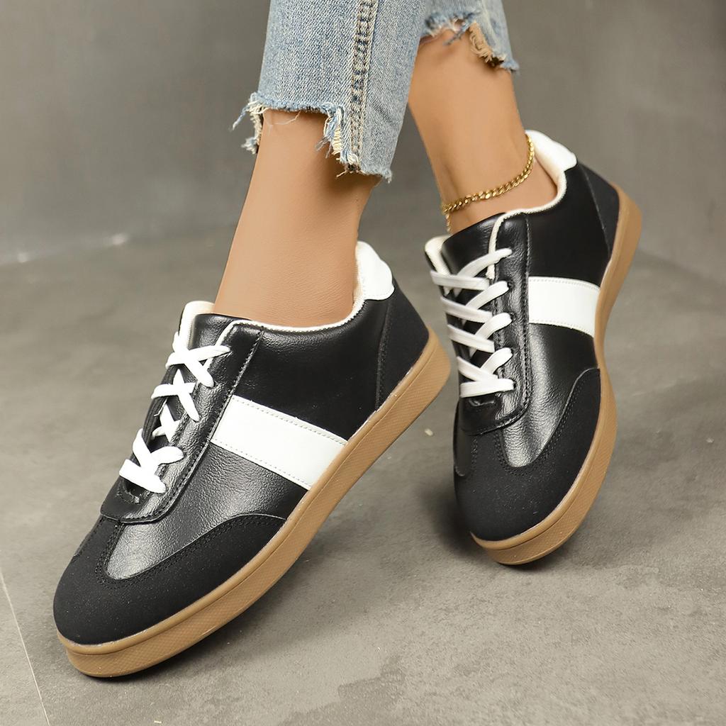 Women Sneakers New Fashion Round Toe Casual Lace Up Shoes for Women Patchwork Retro Outdoor Flat Sneakers for Women
