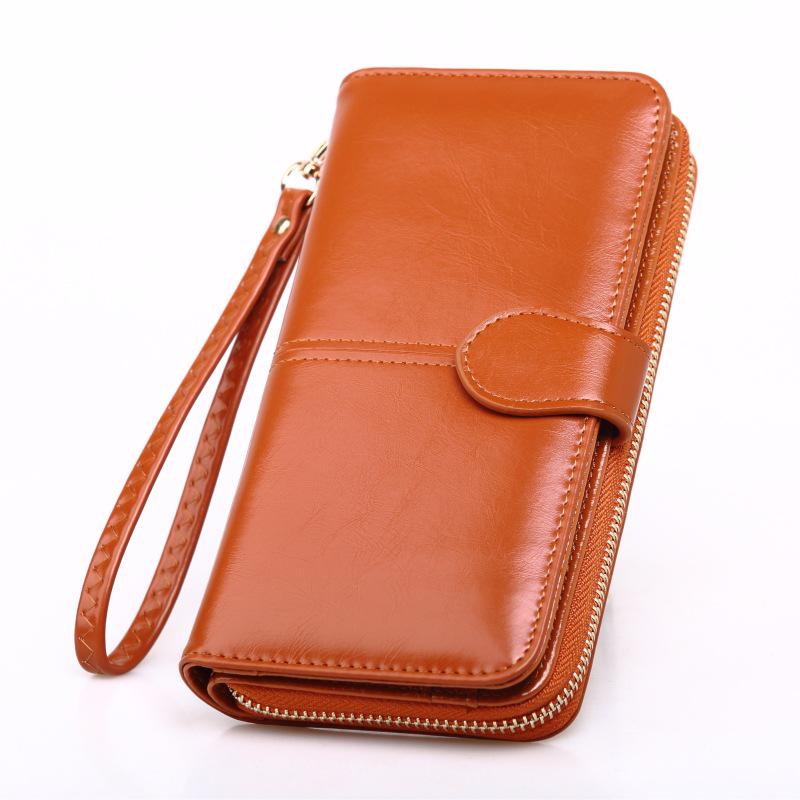 Women's Trifold Leather Wallet - Coin Purse, Card Holder & Phone Bag (Oily Leather, H006)