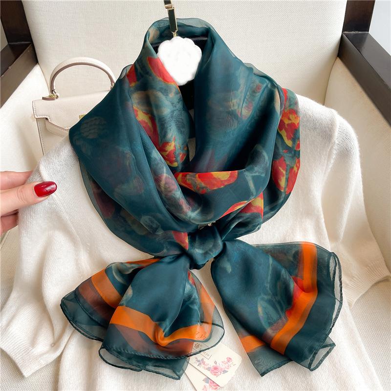 Temperament Pattern Scarf Women's Large Size Fashion Simulation Silk Commuting Sunscreen Light Luxury Silk Scarf Large Shawl Soft Yarn Scarf