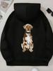 Graphic Hoodie with Sitting Dalmatian Dog Puppy Print, Oversized Retro Hip Hop Style, Casual Daily Streetwear, Black Friday Gift H