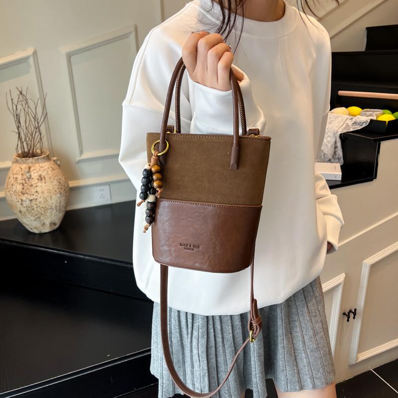 IELGY Ladies Messenger Bag Suede Double Color Contrast Bucket Bag
