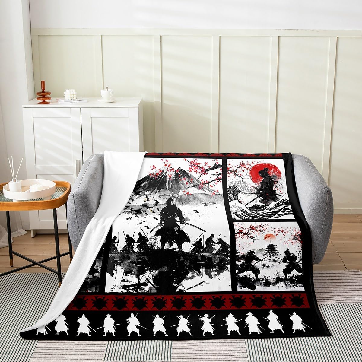

Feelyou Koi Fish Fleece Throw Blanket x Japanese Wave Cherry Blossoms Ocean Plaid Flannel Plush Fuzzy for Bed Couch Chair Living 100x150cm