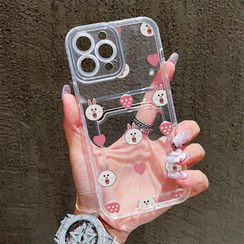 Card Slot Holder Silicone Wallet Pocket Case For iPhone 14 16 15 Infinix Note 30 Pro Oppo Reno 12F 13F Samsung A54 A34 A24 Cover Clear Phone Bumper