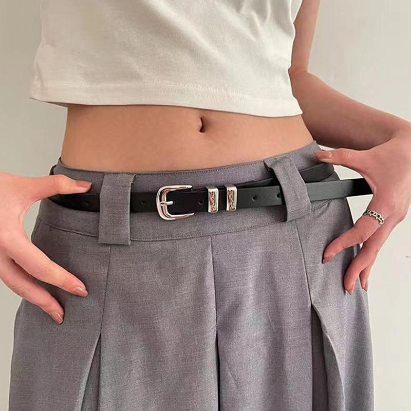 Fashionable Simple Thin Belts For Women Girls Minimalist Solid Color Versatile Belts Creative Alloy Buckle Decoration Belt