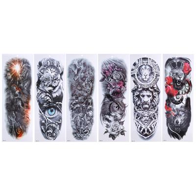 6 Feuilles Tatouages Temporaires Manches Complètes Autocollants Imperméables Très Grands Bras Entier Faux Tatouages