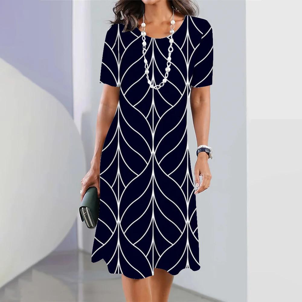2026 Summer Fashion Personality Printing O-neck Short-sleeved Loose Dress Female Sexy Party Dress