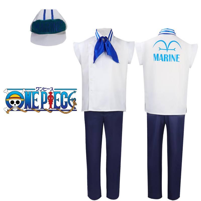 One Piece Marine Soldat Uniform Cosplay Kostüm Weißes Polyestermaterial